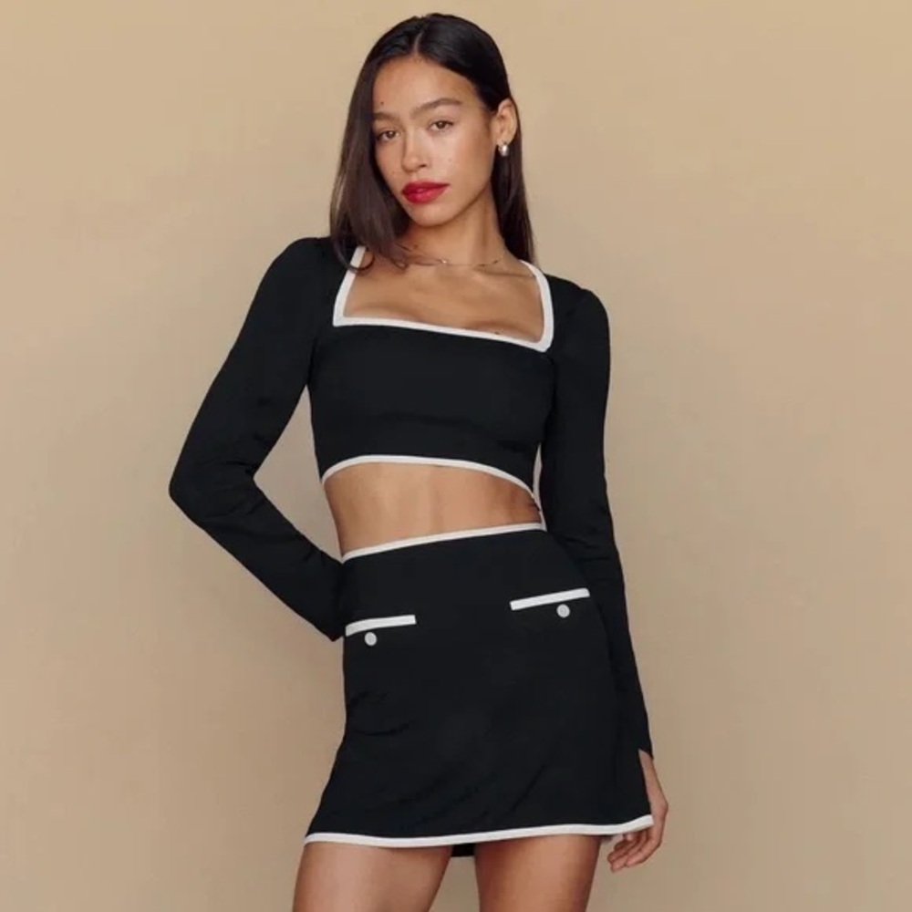 Reformation Black and White Skirt Set